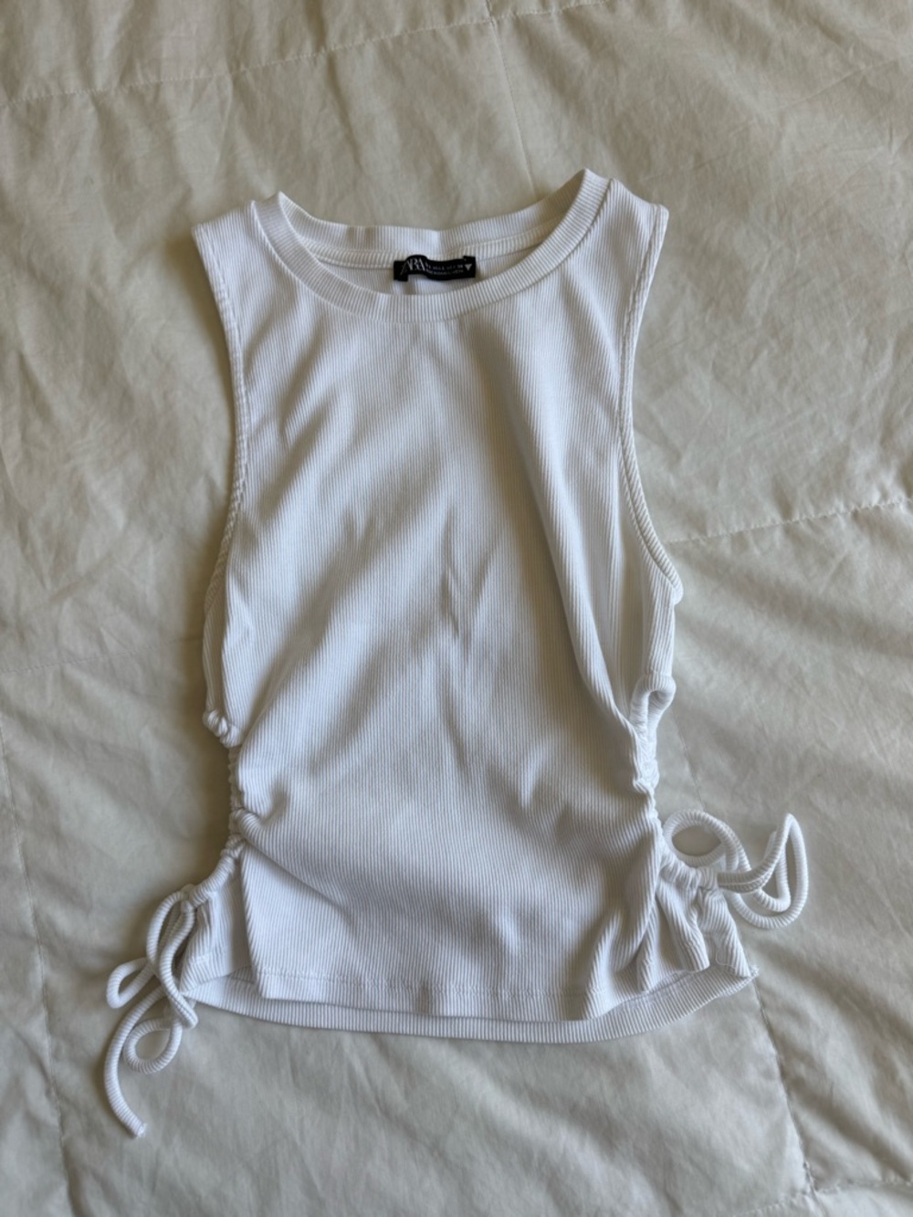Zara White Ribbed Cut-out Tank Top